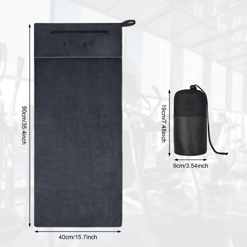 Detalle de AUYAO fitnesshanddoek 40 x 90 cm met antislipzijde en ritsvak