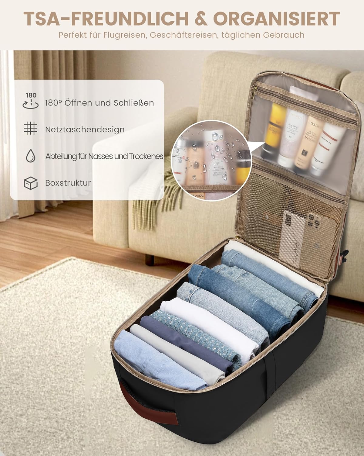 Detalle de LOVEVOOK Ryanair Handgepäck 40x30x20 cm – 24 L Reiserucksack für Damen, Cabin Bag passend zu Ryanair, Wizz Air & Eurowings