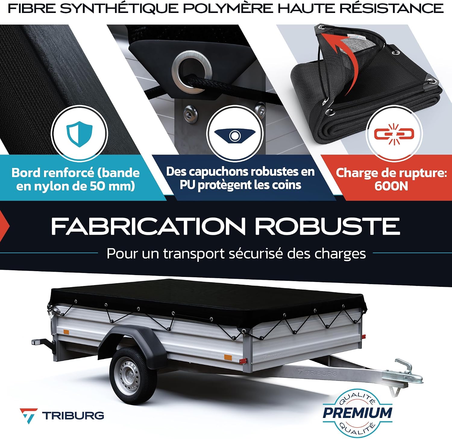 Detalle de TRIBURG filet pour remorques à mailles fines 2 x 3,5 pour sécuriser le chargement