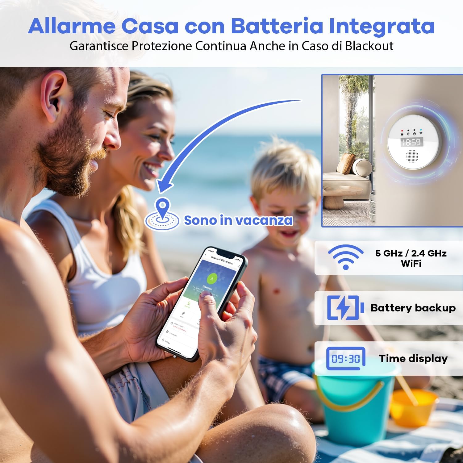 Detalle de YISEELE Allarme Casa Senza Fili: kit completo con connettività 5 GHz, sirena 125 dB e 10 sensori