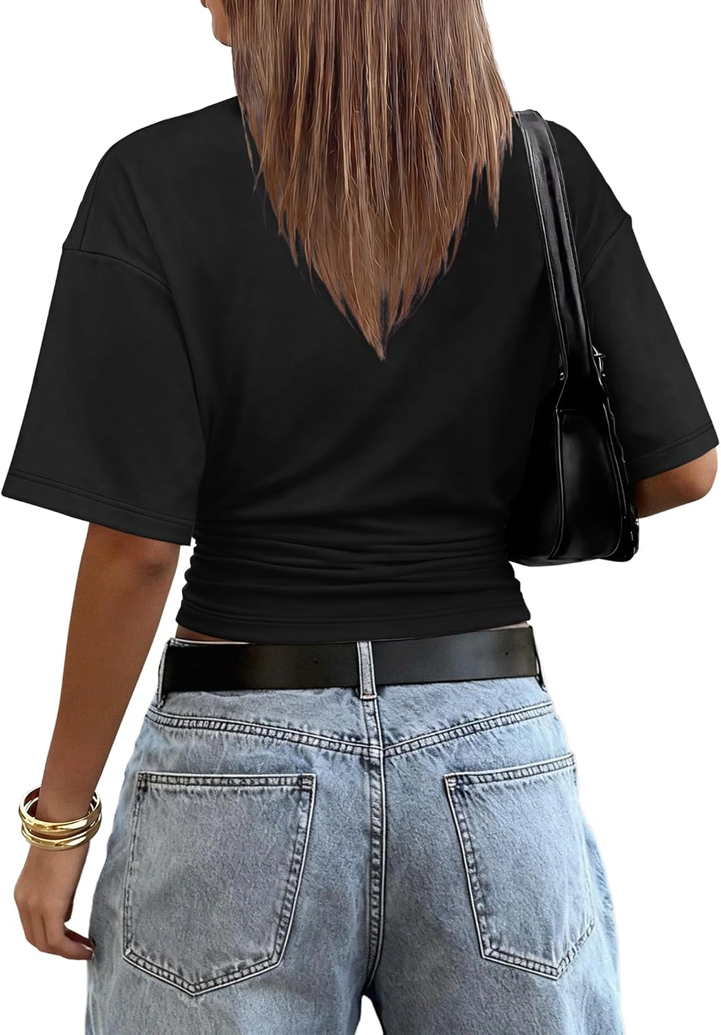 Thumbnail 4 de Sampeel Crop Summer Tops 2026: Batwing Short Sleeve Tee with Ruched Waist