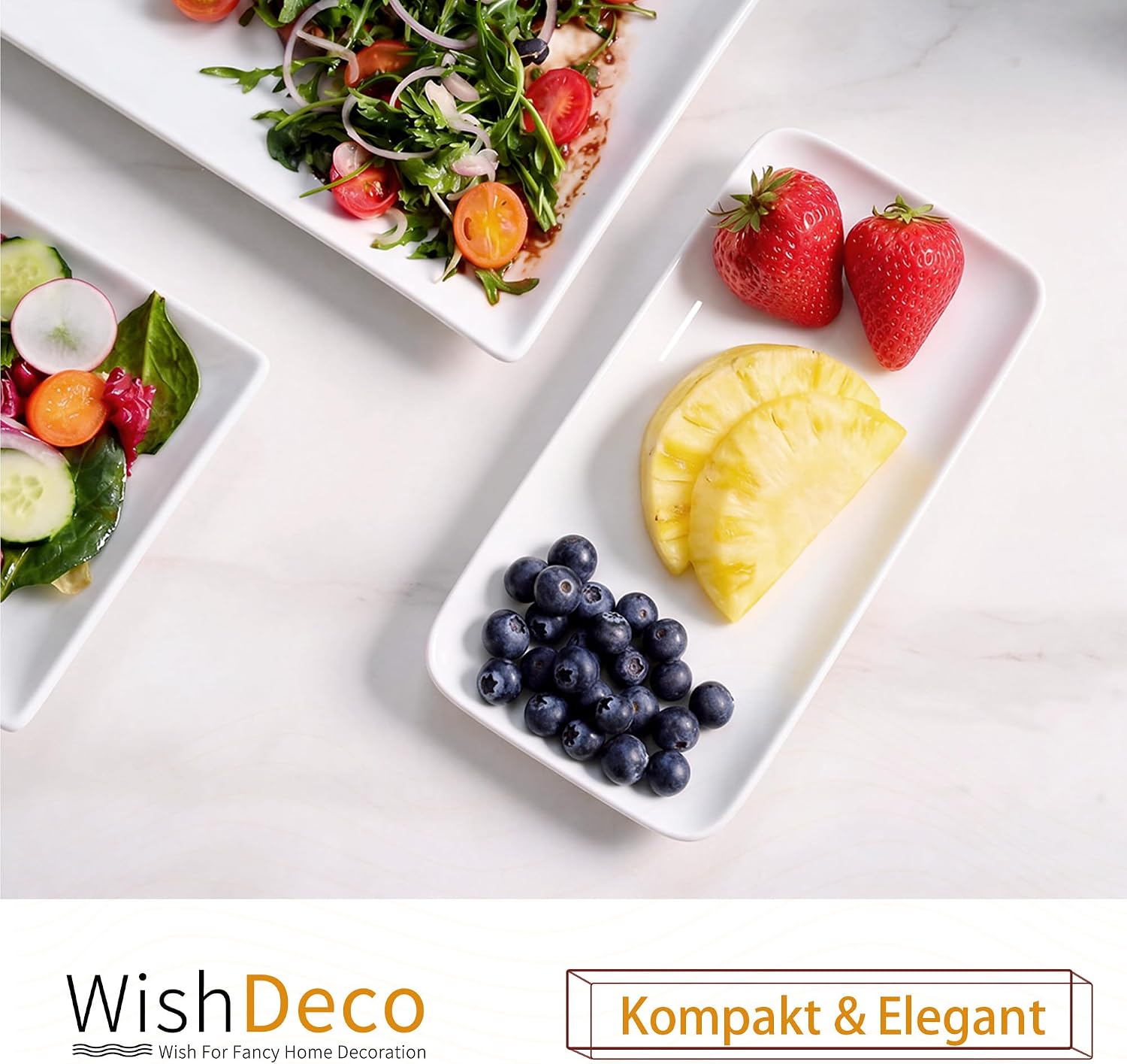 Thumbnail 6 de WishDeco 9IN-6PLATES Rectangular Ceramic Serving Plates, Set of 6, White