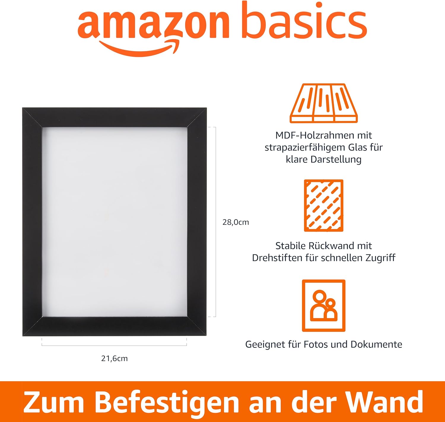 Detalle 2 de Amazon Basics Dokumentenrahmen Holz 28×21,6 cm Schwarz