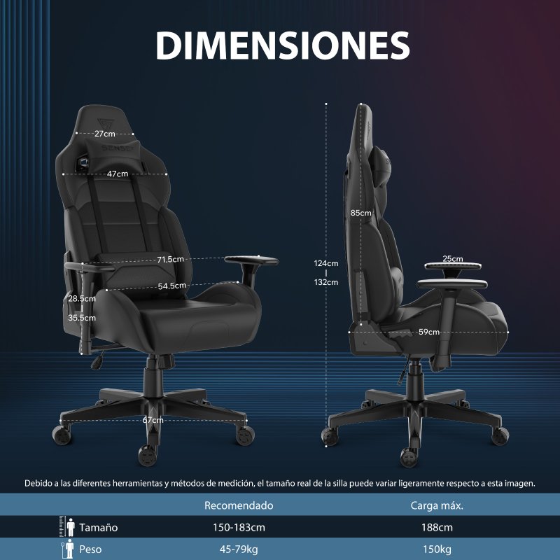 Thumbnail 1 de SENSE7 Sentinel: Silla Gaming de Tela Ergonómica, Ajustable y con Soporte Lumbar (Negra)
