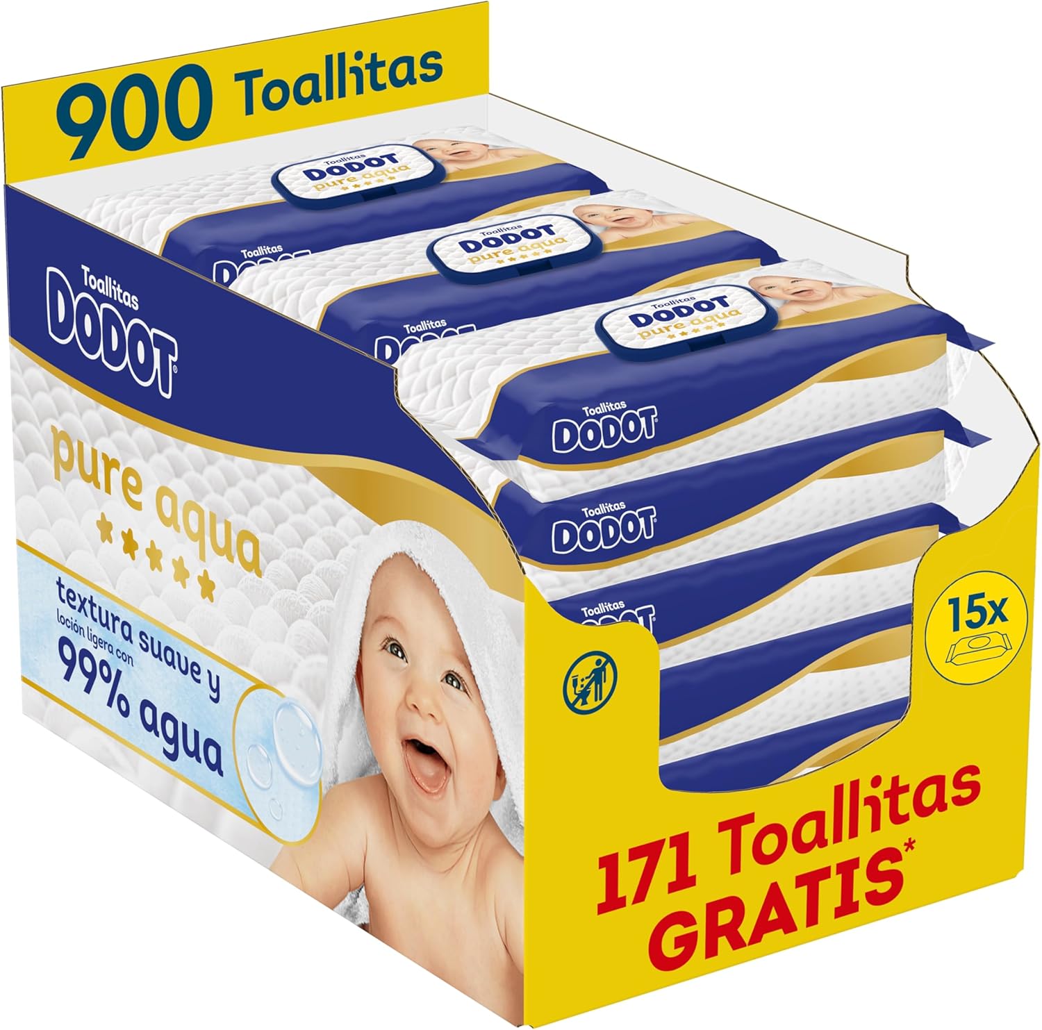 Dodot Pure Aqua 900 toallitas, 99% agua