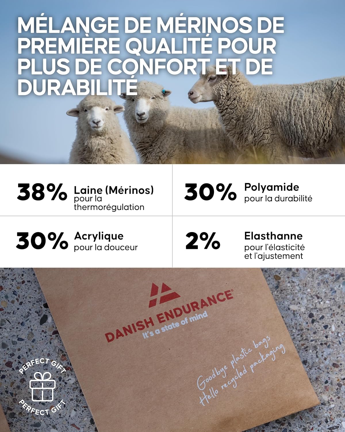 Thumbnail 4 de Chaussettes de randonnée en laine mérinos DANISH ENDURANCE (montantes jusqu’au genou) – Lot 1 ou 3