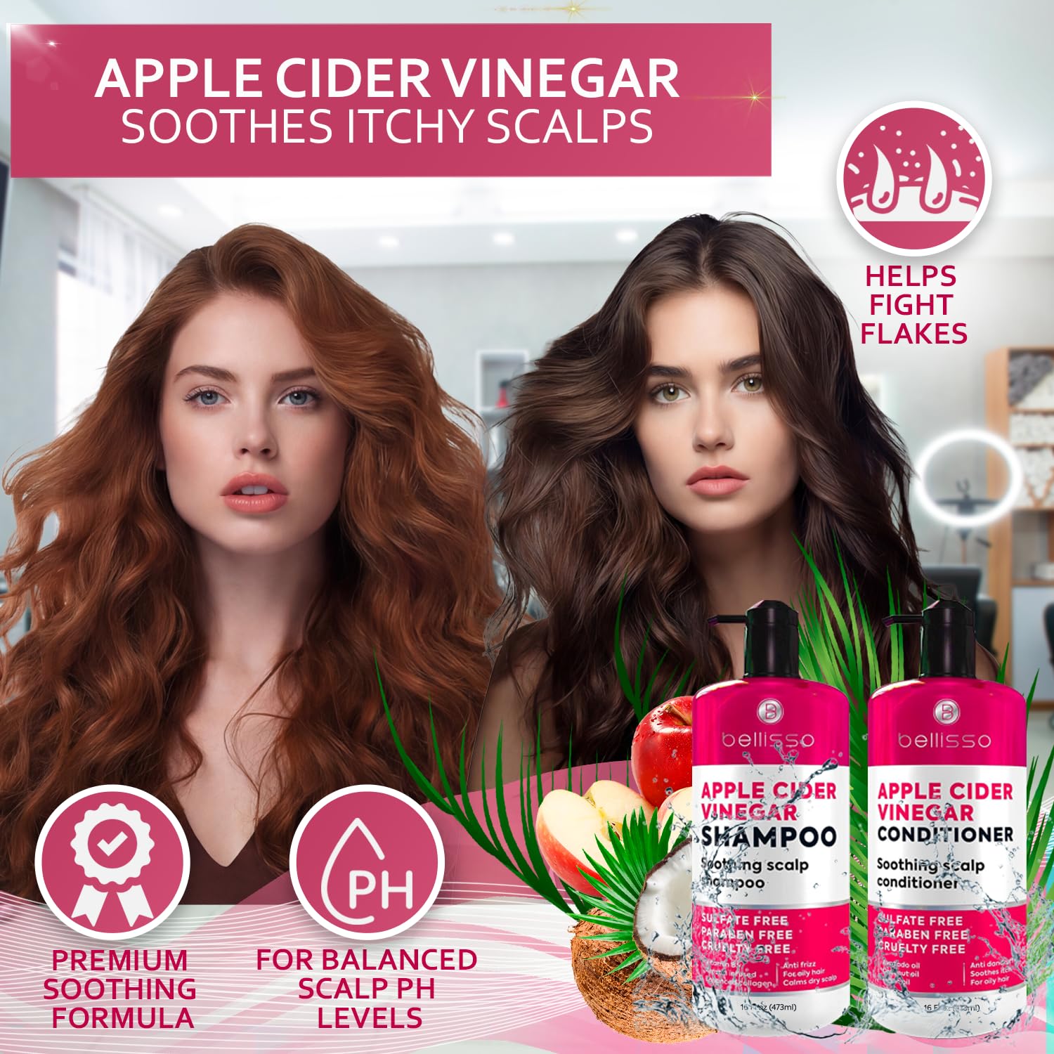 Thumbnail 1 de Bellisso Apple Cider Vinegar Shampoo and Conditioner Set for Itchy Scalp