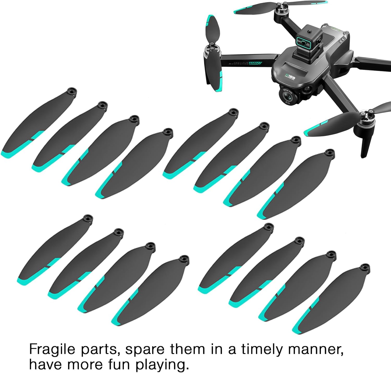 Detalle 2 de 16pcs 70mm Universal Drone Propellers (Green) – Low-Noise, Durable Replacement for S159/G9/G10/H11/K24/HK99/I8/X2/S136/S168