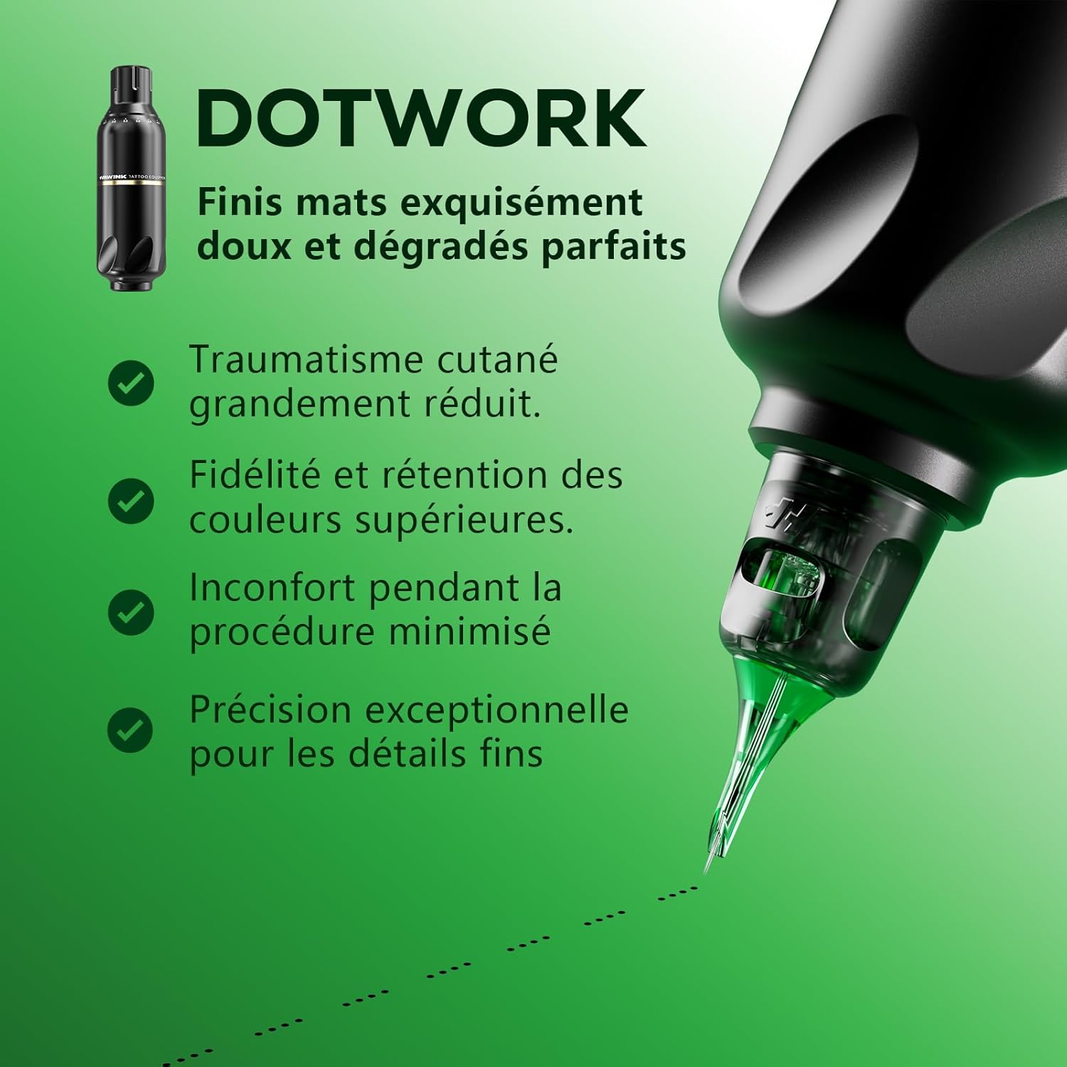 Thumbnail 2 de HAWINK Kit de machine à tatouer sans fil HW-TKP304AEU-9 avec batterie 1600 mAh (mode Normal/Pointillisme)