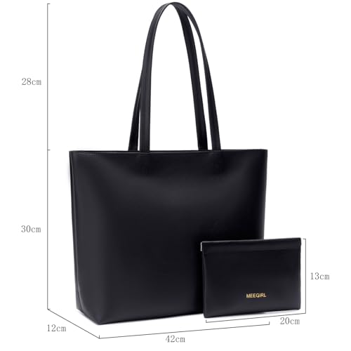 Thumbnail 6 de MEEGIRL Ladies Tote Bag – Simple PU Leather Tote in Black (M) with Top Zip and Inner Pocket
