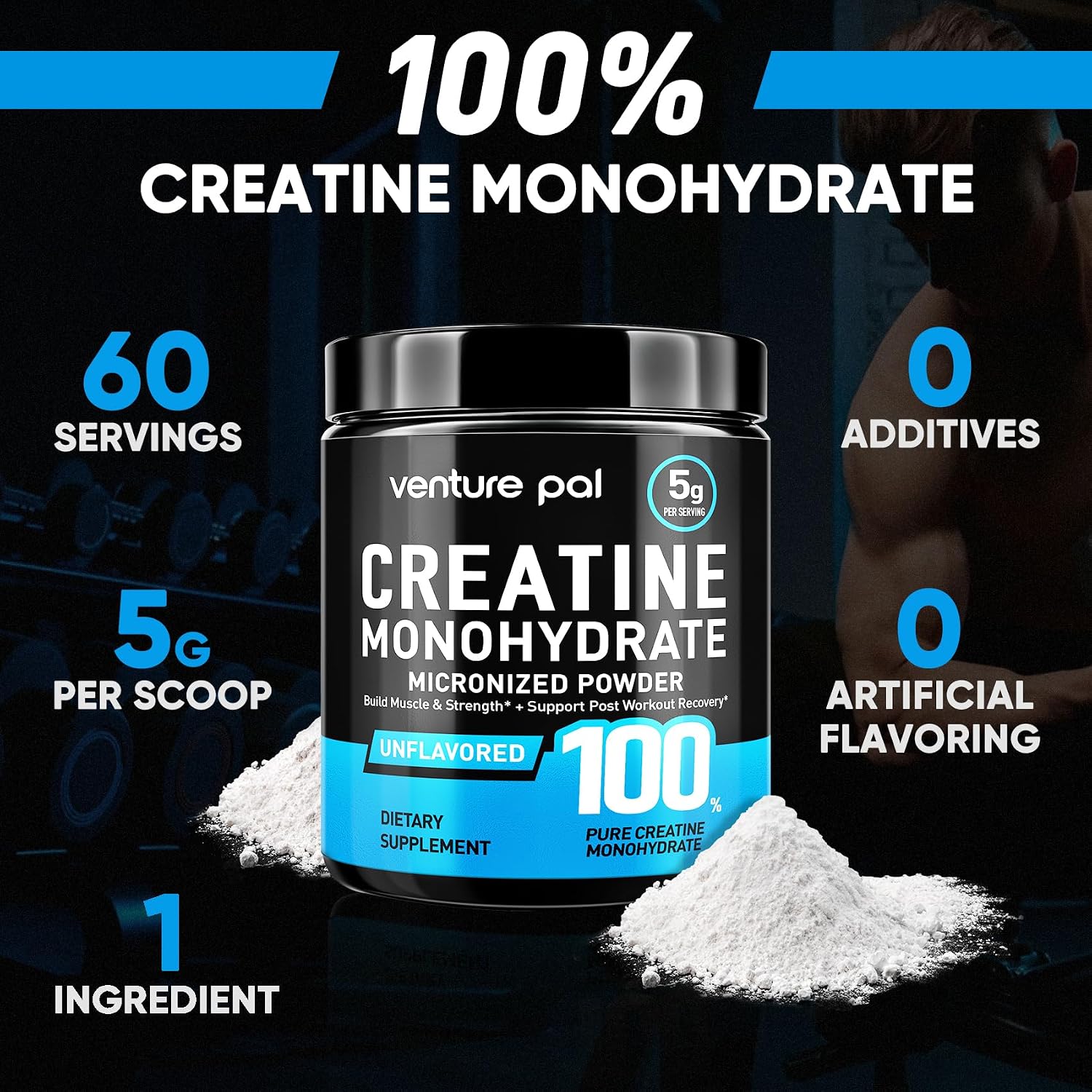 Thumbnail 5 de Venture Pal Micronized Creatine Monohydrate Powder, Unflavored, 5 g per Serving