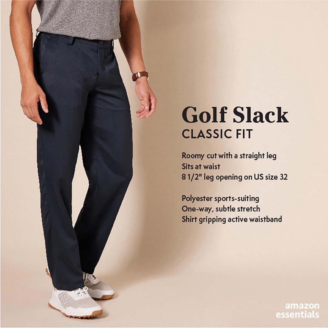 Thumbnail 1 de Amazon Essentials Men’s Classic-Fit Stretch Golf Trousers (Big & Tall), Black 33W / 30L