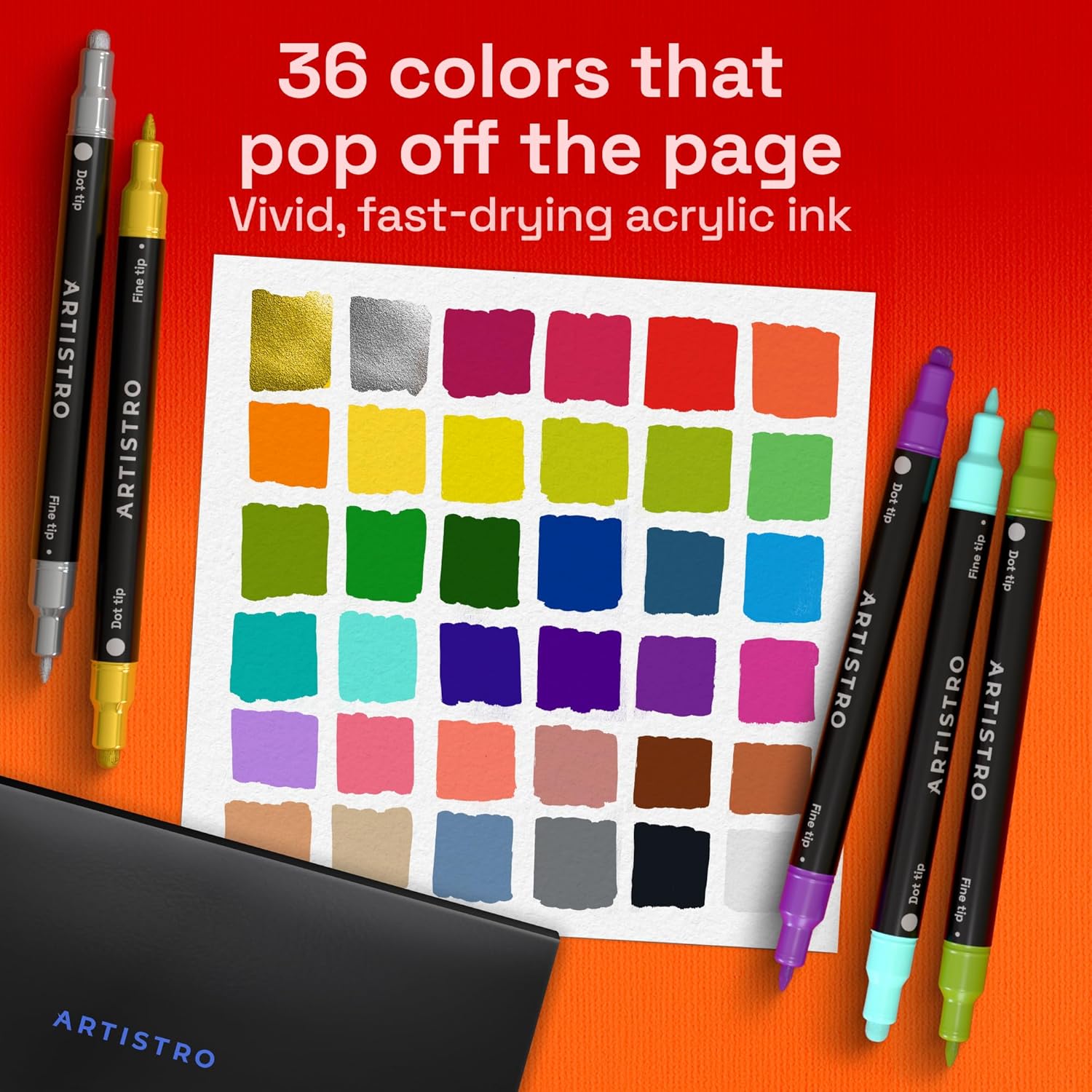 Thumbnail 1 de ARTISTRO 36 Precision Dual-Tip Acrylic Paint Markers (Dot & Fine Tips) – Multi-Surface Paint Pens Set