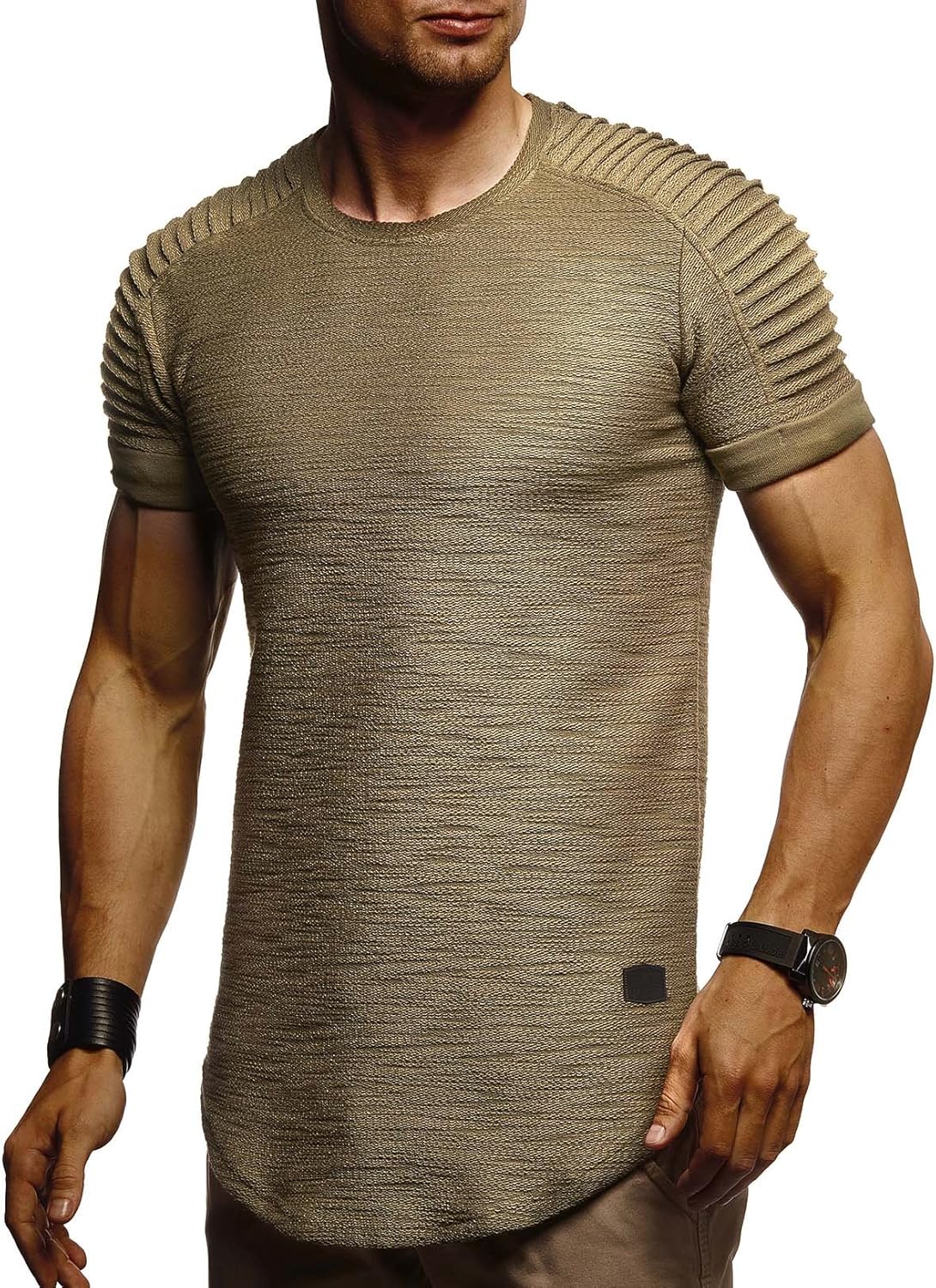 Detalle 2 de Leif Nelson LN6325 : t-shirt hoodie oversize biker-style homme à col rond (manches courtes)