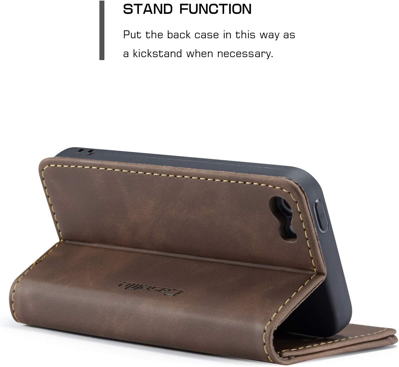 Detalle de Phernykas Lederhülle mit Kartenfach für iPhone 5/5S – Magnetischer Klappschutz, Standfunktion, Kaffee