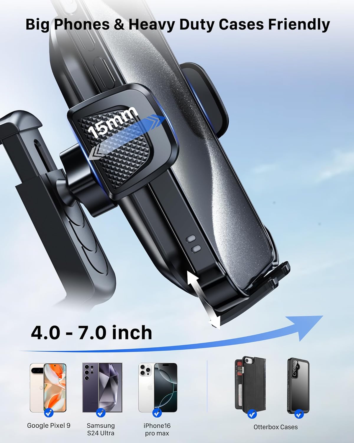 Detalle de YOSH Car Phone Holder for Air Vent with Reinforced Spring Clip – universal dashboard cradle