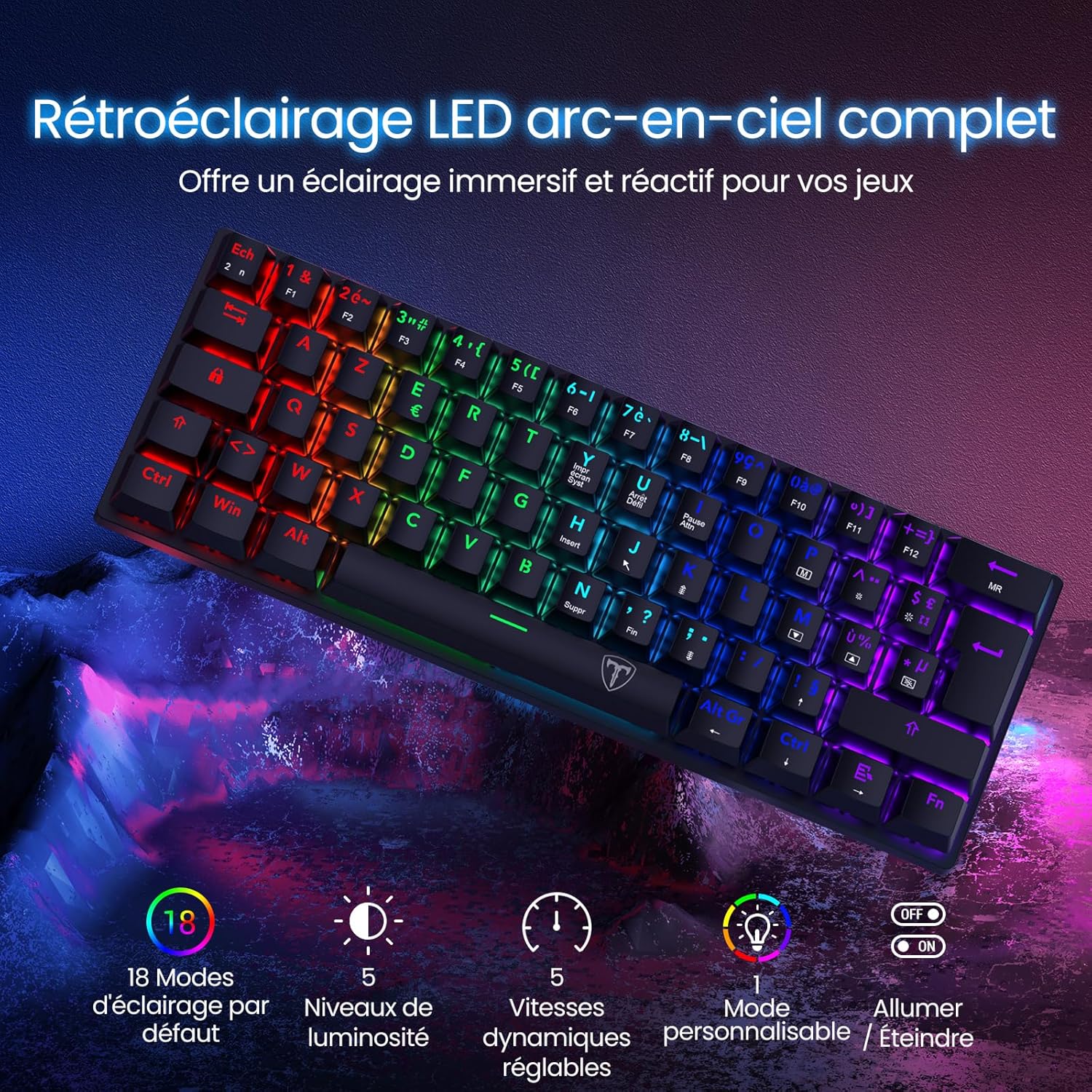Thumbnail 1 de CACKBIRD Clavier Mécanique Azerty 60% – Switch Bleus, RGB, USB-C amovible, anti-ghosting