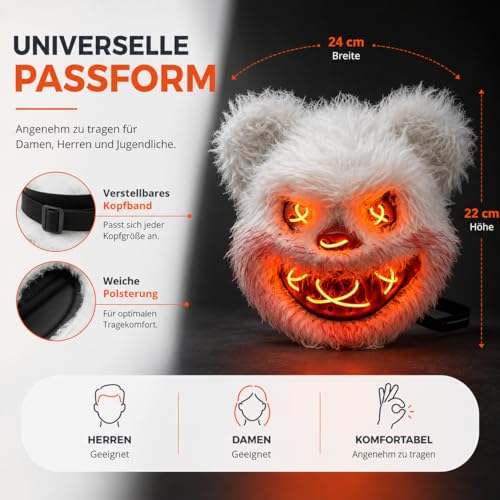 Detalle de TK Gruppe Timo Klingler LED-Teddy-Halloween-Maske mit Fernbedienung und 3 Helligkeitsstufen