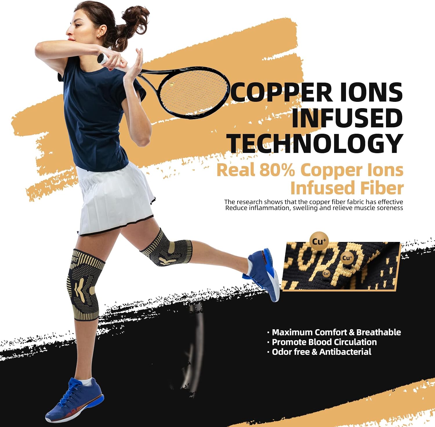 Detalle de Copper Knee Support 2-Pack compression sleeve for pain relief