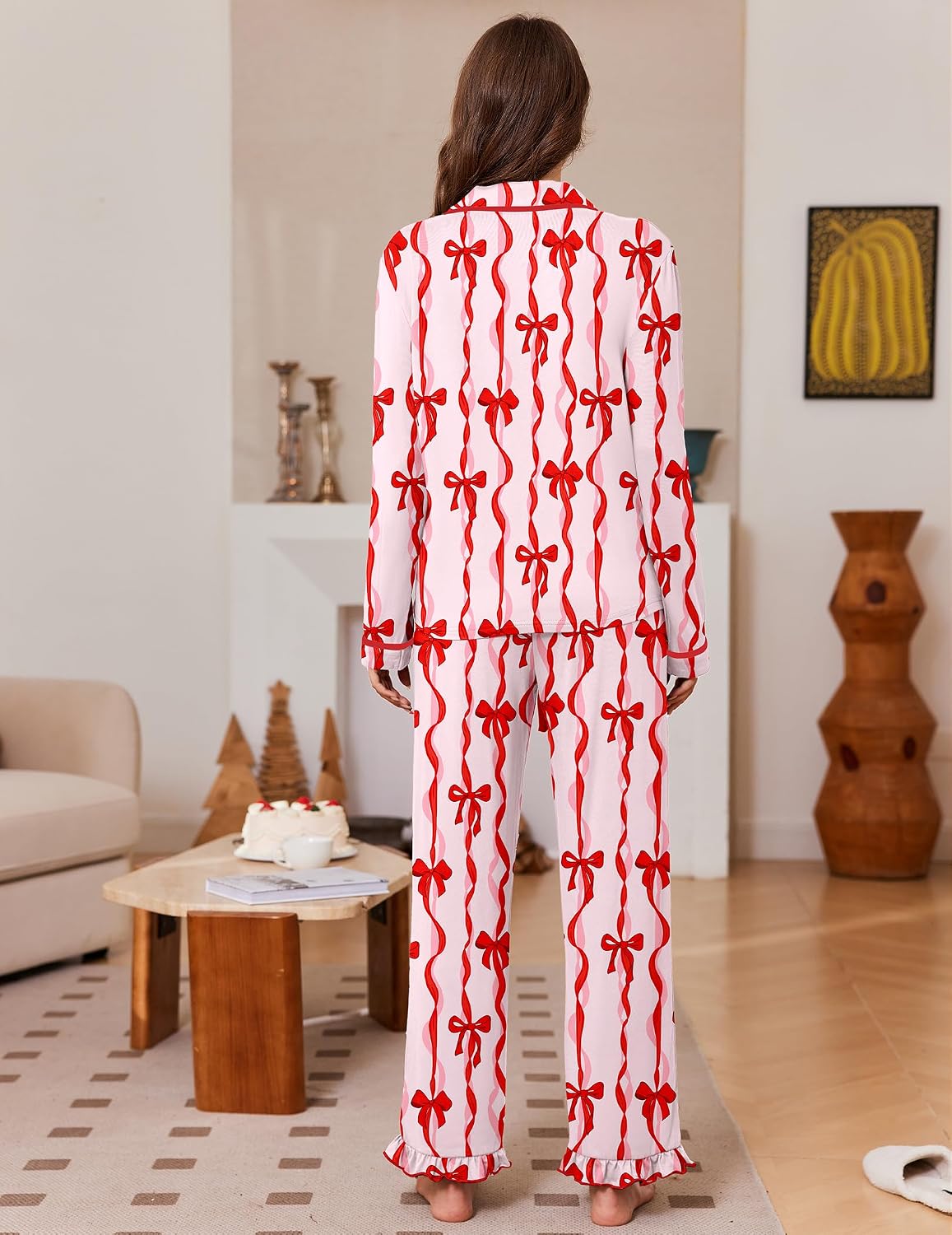 Thumbnail 4 de Ekouaer Women's Long-Sleeve Pajama Set with Button-Down Top and Ruffle-Hem Pants