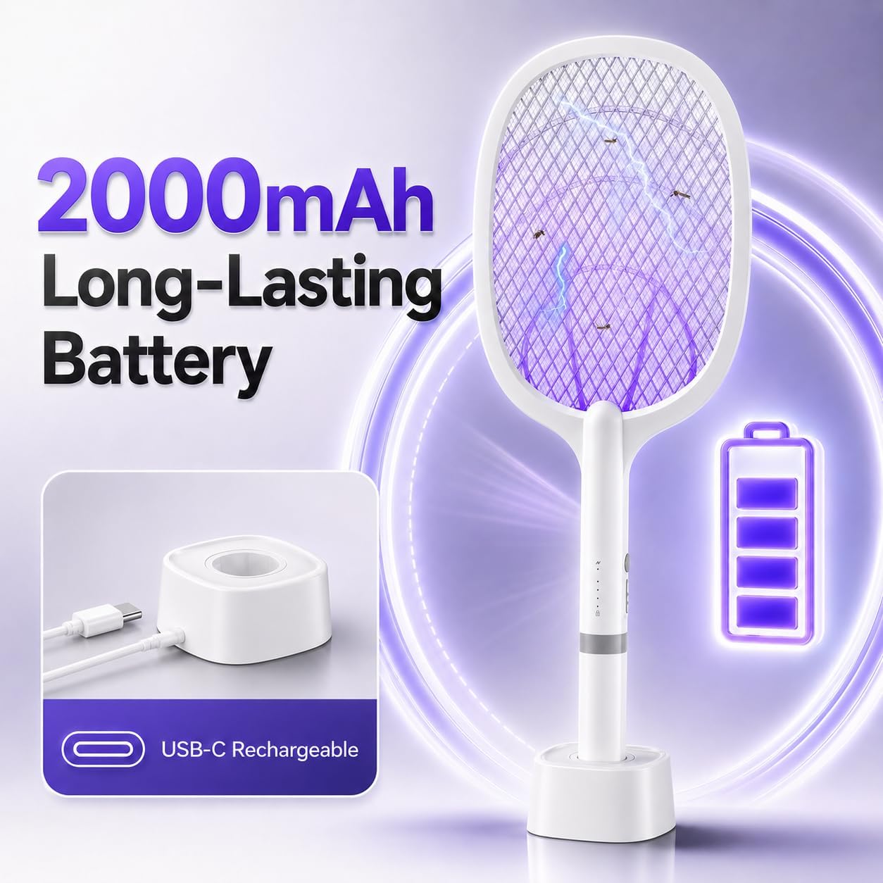 Detalle de DANGZW Electric Fly Zapper 4000V: 2-in-1 USB-C Rechargeable UV Light Trap