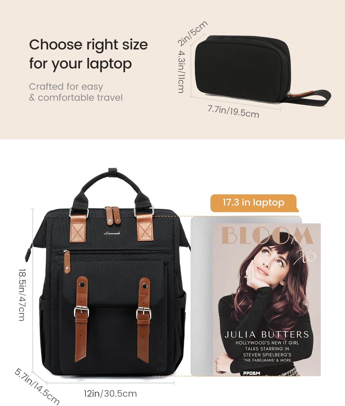 Thumbnail 4 de LOVEVOOK Women’s Laptop Backpack (up to 17 inch) with Electronics Organiser, water-resistant rucksack bag – Black Brown