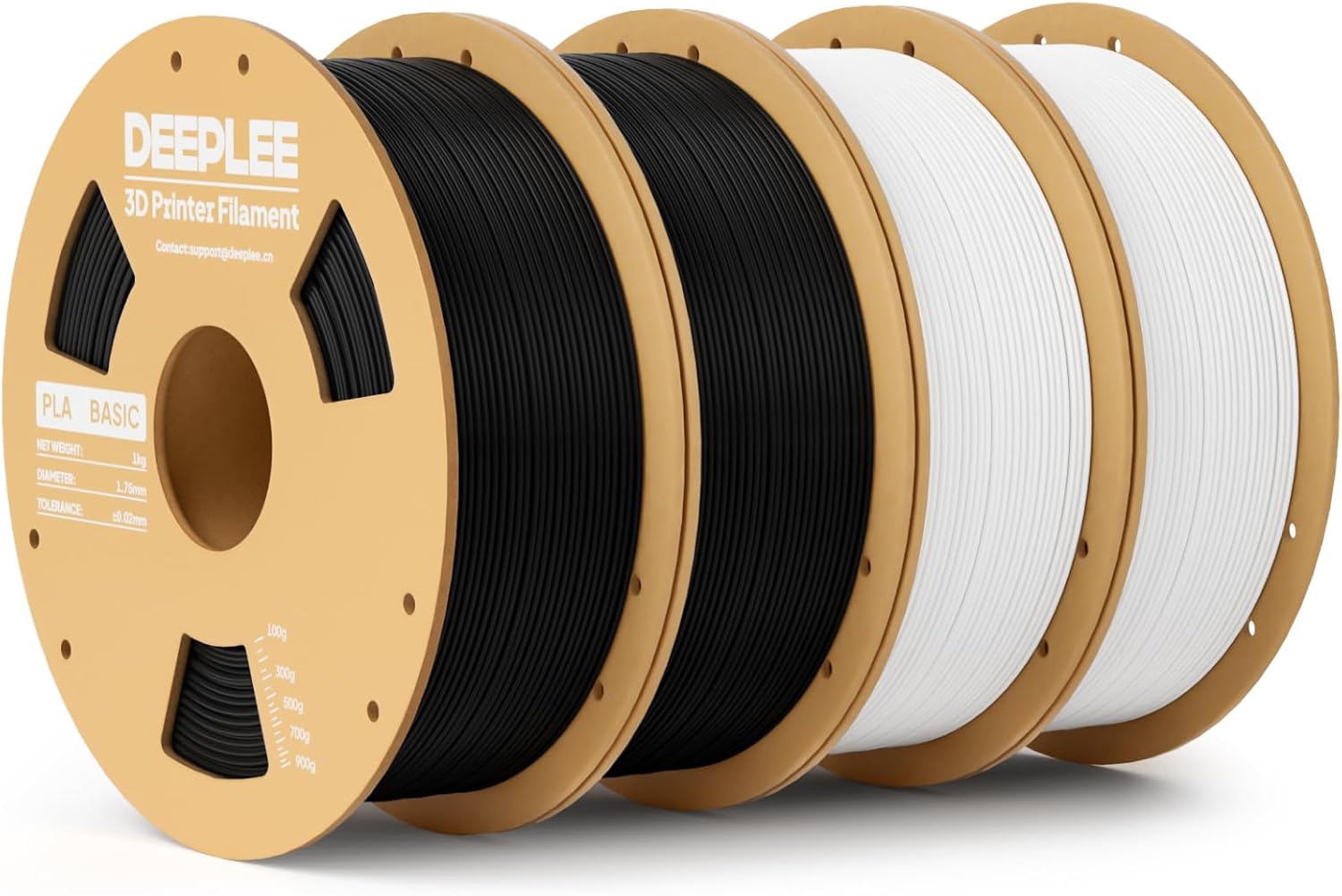 DEEPLEE PLA Basic 1.75mm 3D Printer Filament Black/White 4kg Bundle (Vacuum Packed)