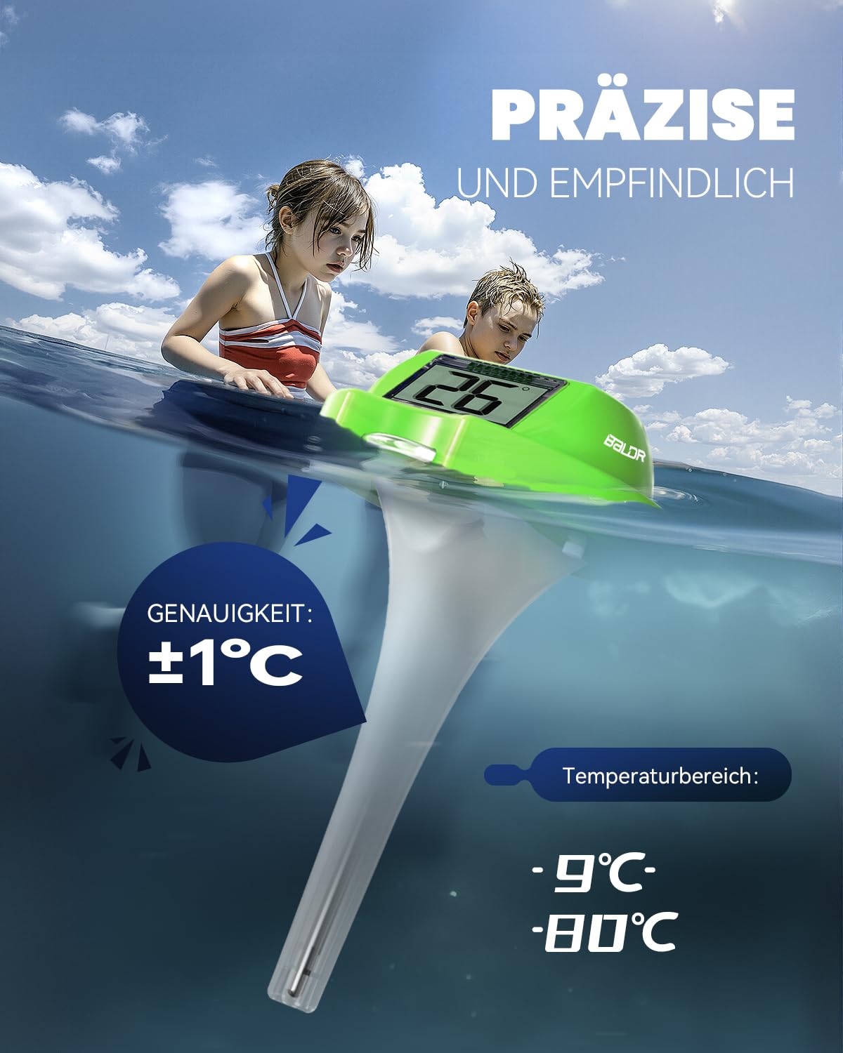 Detalle de BALDR Solar Schwimmendes für Pool – Doppel-Display, IPX7, grün