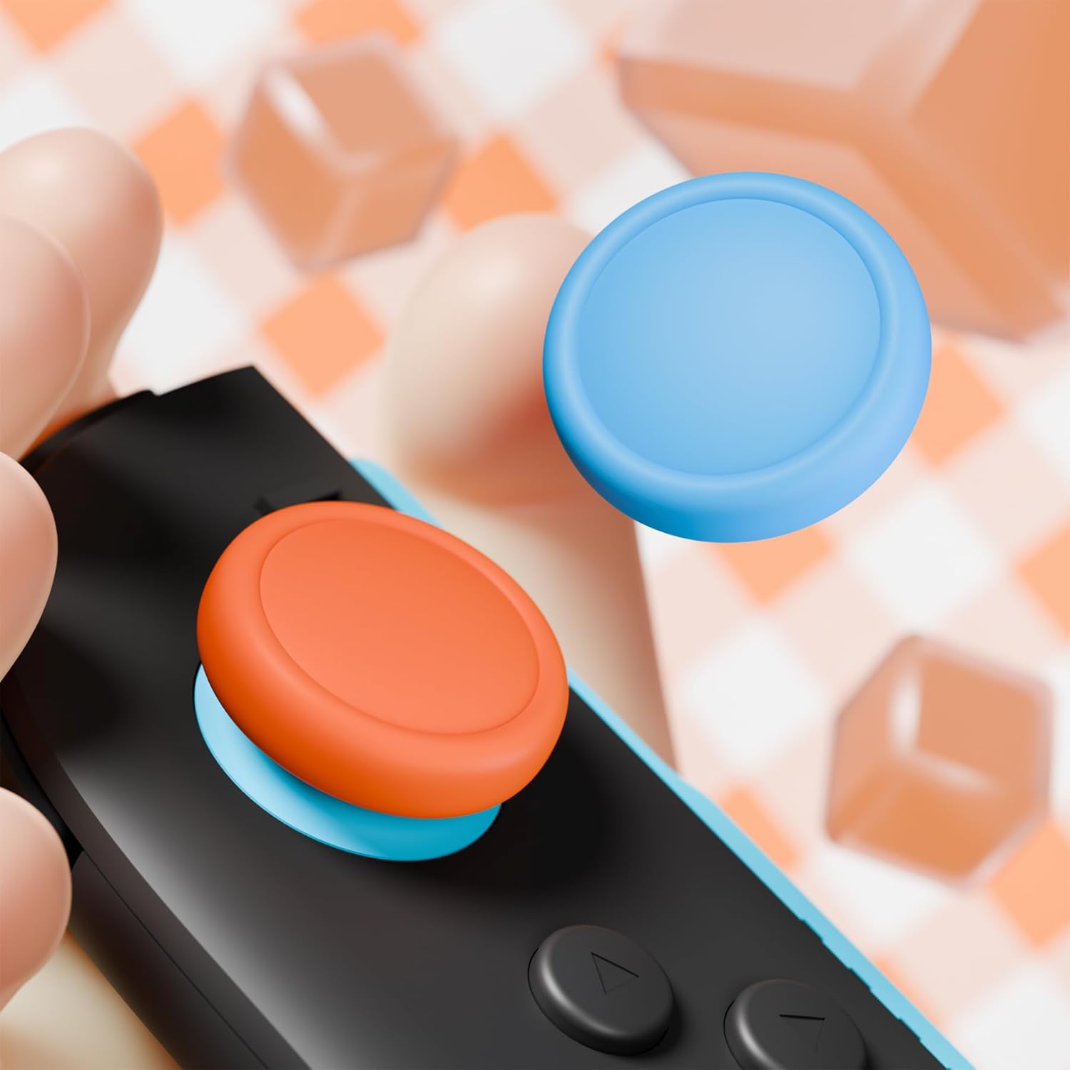 Thumbnail 4 de PlayVital Thumb Grips for Nintendo Switch 2 – 4-Pack Silicone Joystick Caps (Blue & Orange)