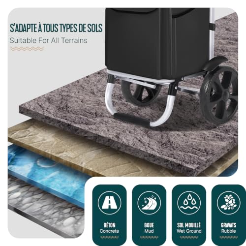 Thumbnail 6 de VOUNOT Chariot de Courses 2 Roues en Aluminium avec Compartiment Imperméable 58L – 2 en 1, Noir