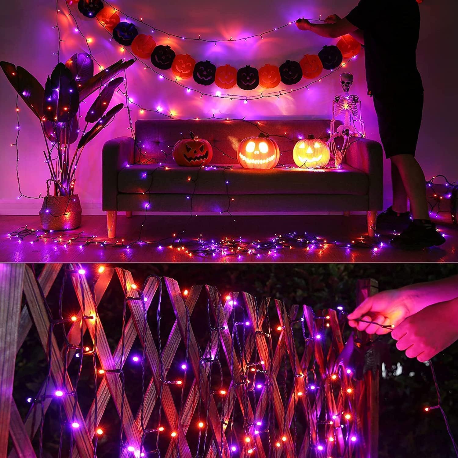 Detalle de Joomer Halloween Guirlande Lumineuse Extérieure 20M | 200 LED Orange et Violet