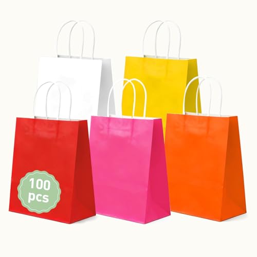 Crisgus 100 Sacs Kraft avec Poignée – 15x8x21 cm, Lot de 100