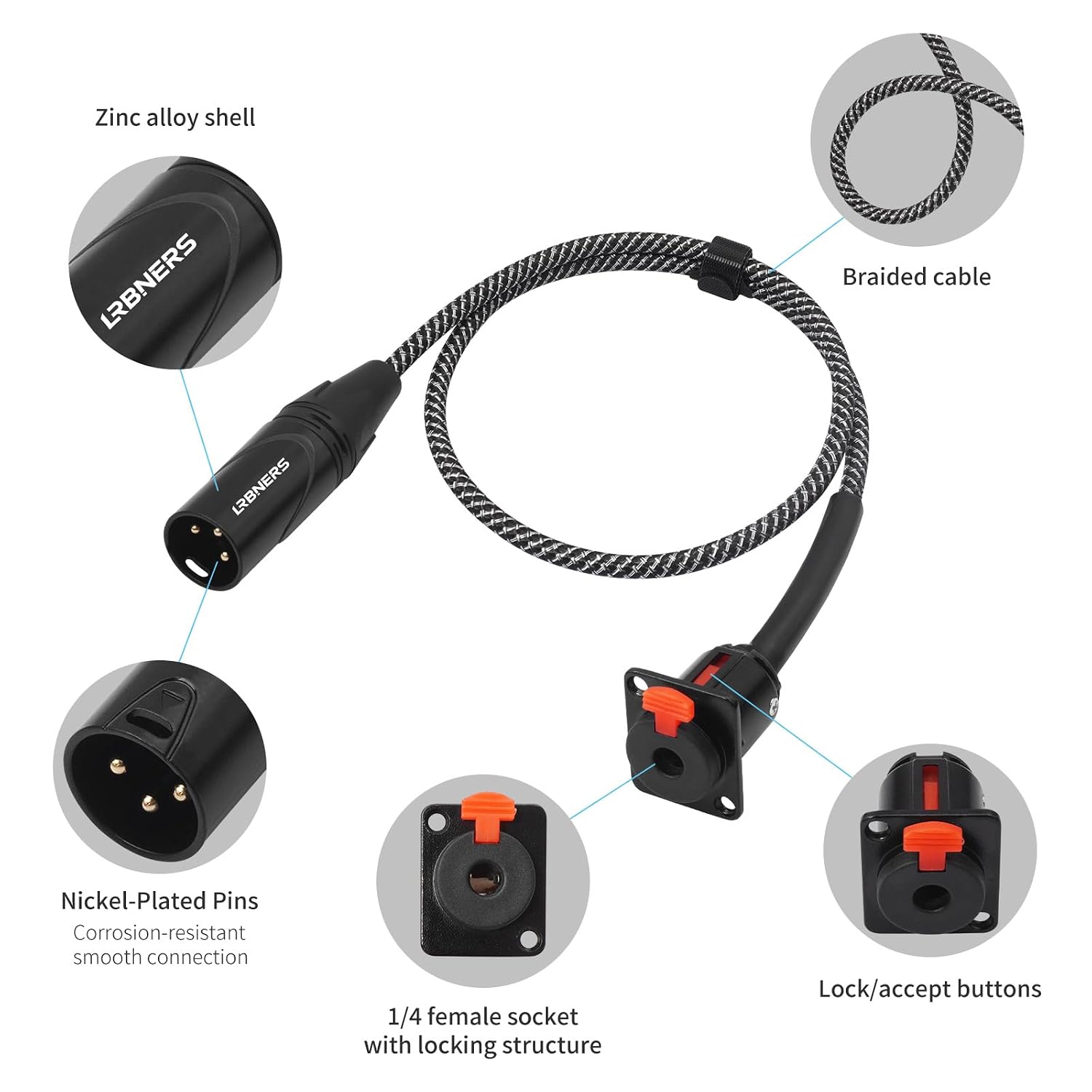 Thumbnail 2 de Lrbners GYX01D110B-07 2 ft XLR Male to 6.35mm Female Panel-Mount Cable