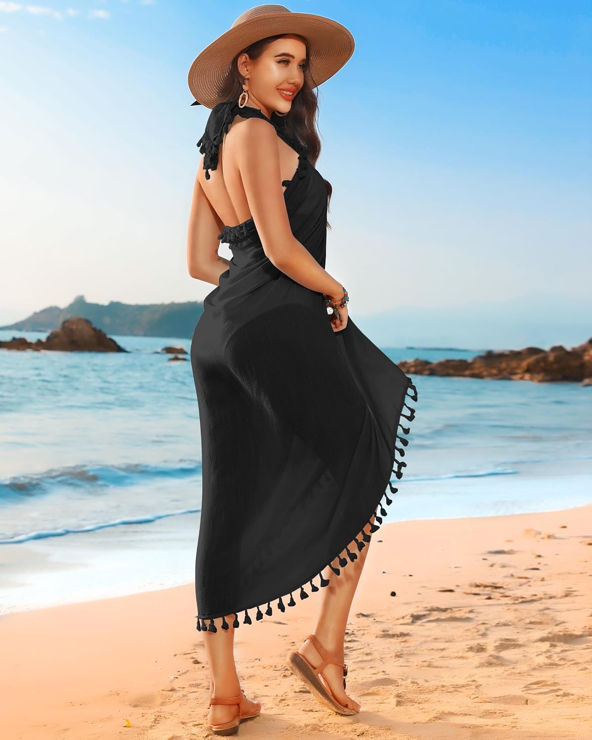 Detalle de Eicolorte Sarong Cover Up for Women: Versatile Beach Cover-Up Sarong with Tassels
