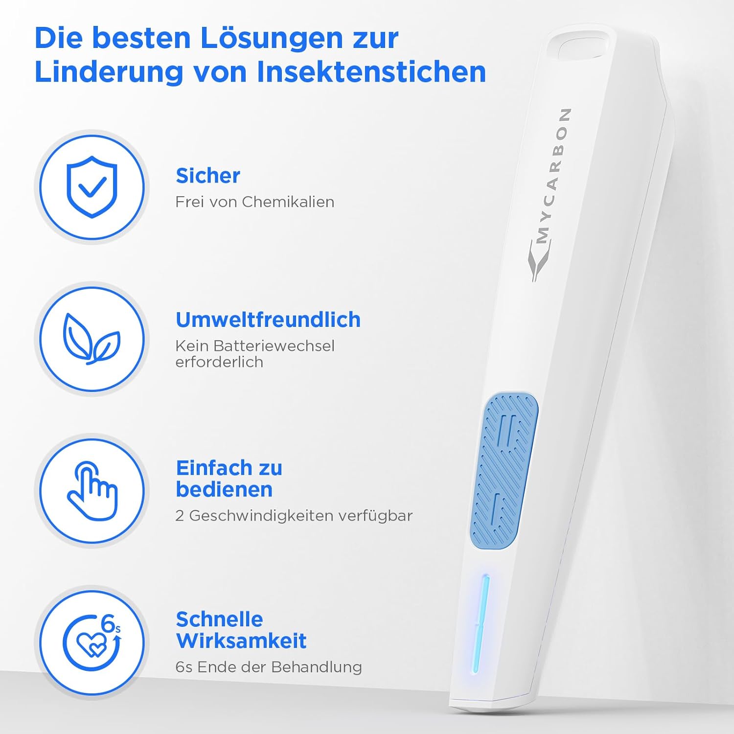 Detalle 2 de MYCARBON Mückenstich Hitzestift (USB‑C) – Insektenstichheiler ohne chemische Stoffe