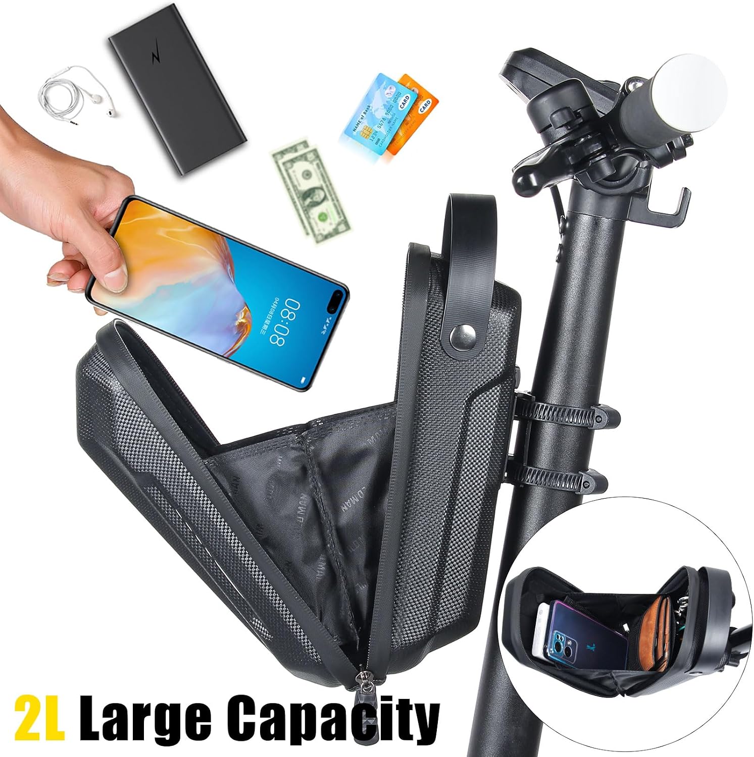 Detalle de CHICLEW Scooter Tasche für Roller – Front Tube Bag Groß, wasserdicht, 2 l, kompatibel mit Xiaomi M365 / Ninebot ES1–ES4