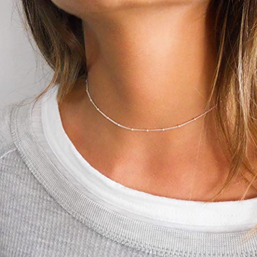 Thumbnail 1 de Annika Bella Silver Satellite Choker Necklace for Women — Adjustable 13–16 Inch, Waterproof Curb Ball Chain