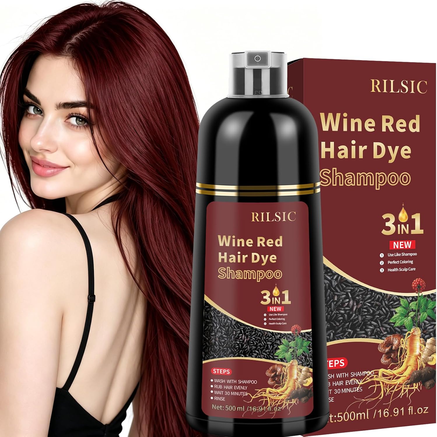 Thumbnail 6 de Black Hair Dye Shampoo 3 in 1 500ML — Colorante Nero per Capelli Bianchi in un Solo Passaggio