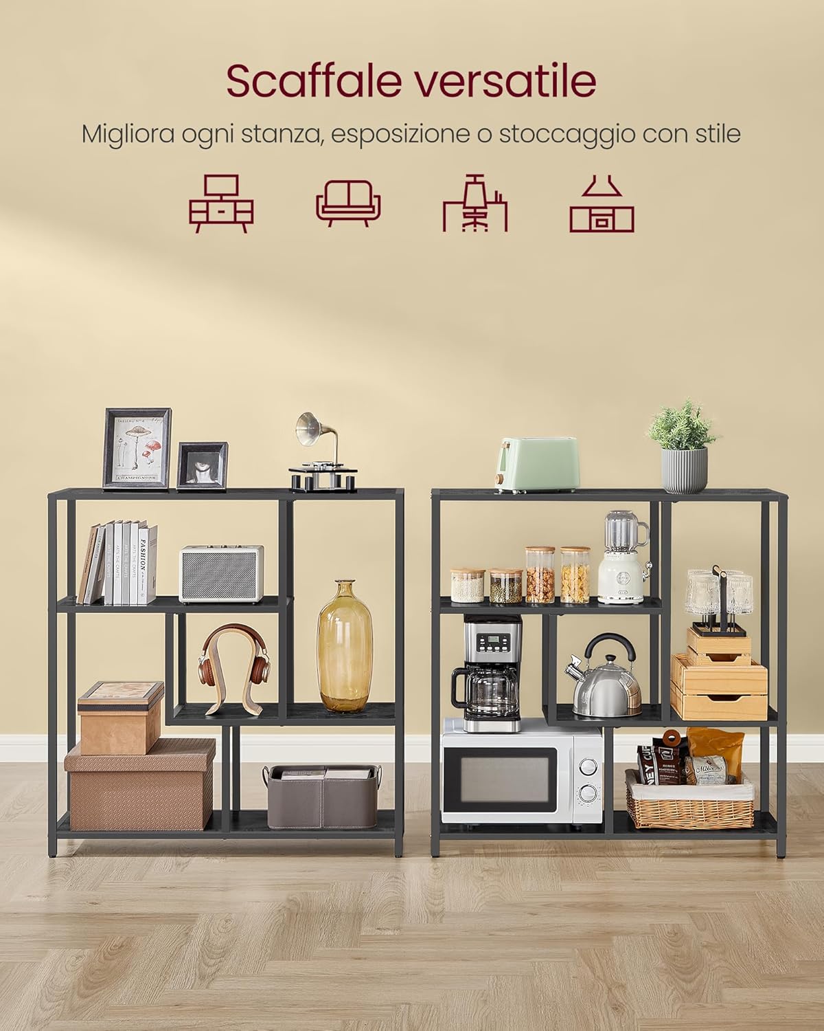 Detalle de VASAGLE Libreria a 4 ripiani LLS134B56 – 30 x 100 x 103 cm, nero ebano e inchiostro