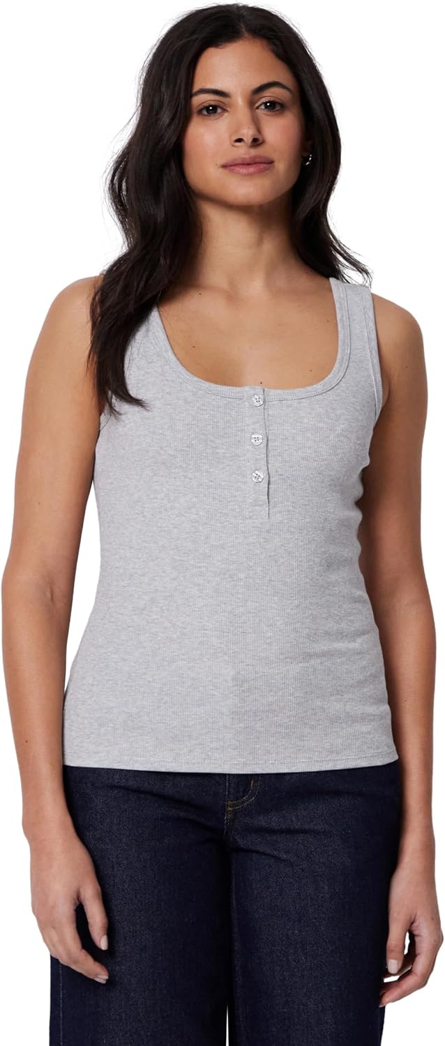 Detalle de Amazon Essentials Damen Geripptes Ripp-Tanktop Henley aus Baumwolle – Slim Fit