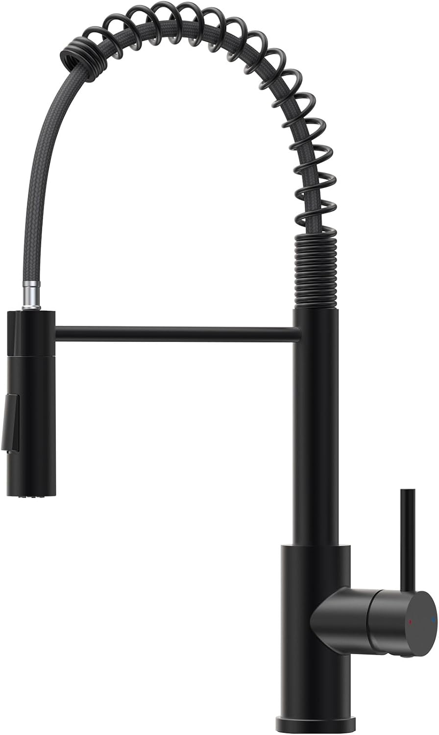 CECIPA Wasserhahn Küche Schwarz – Hochdruck-Küchenarmatur mit herunterziehbarer Brause, 2 Strahlarten und 360° Drehung