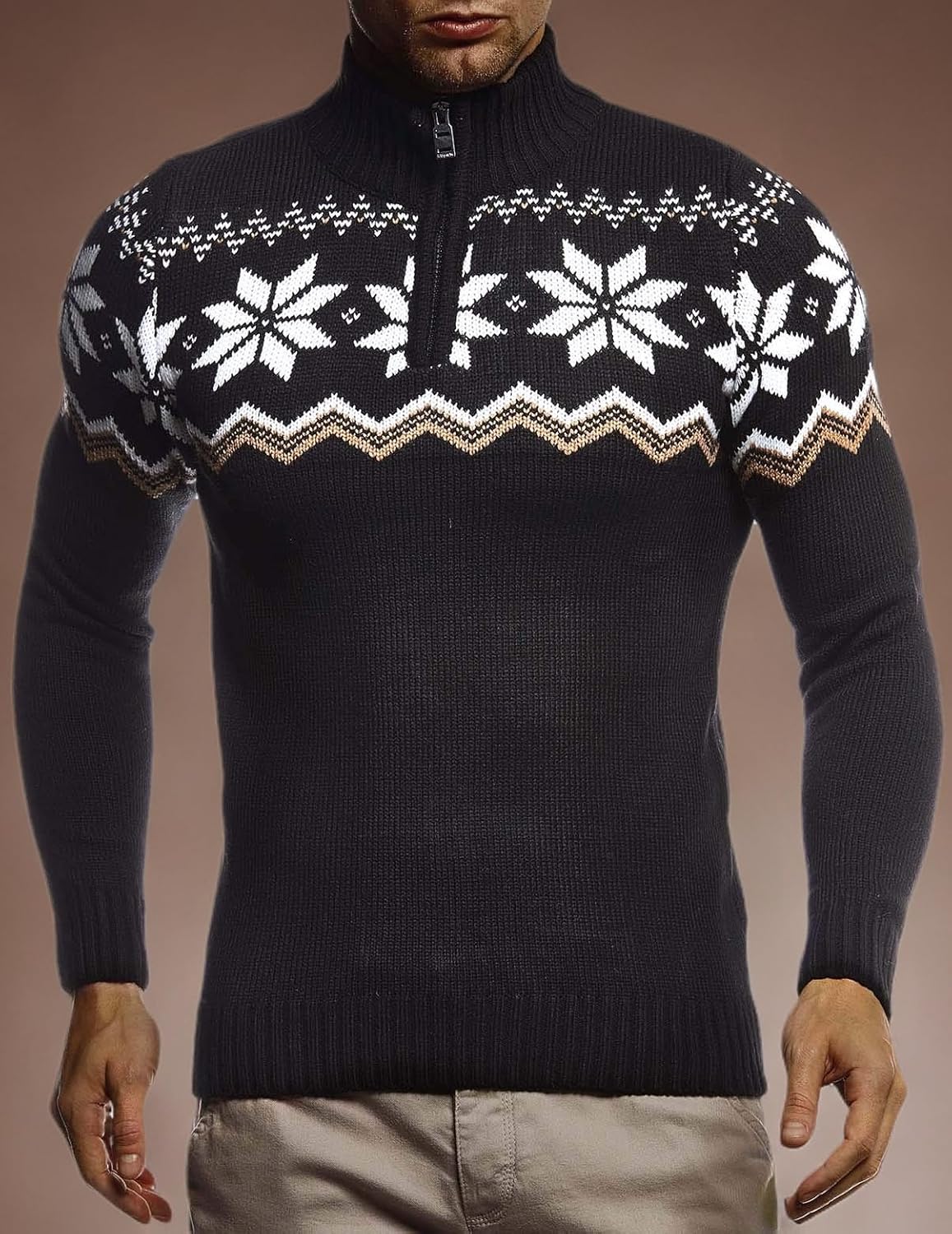 Thumbnail 3 de Leif Nelson LN20758 Pull en tricot pour homme — motif norvégien, coupe slim