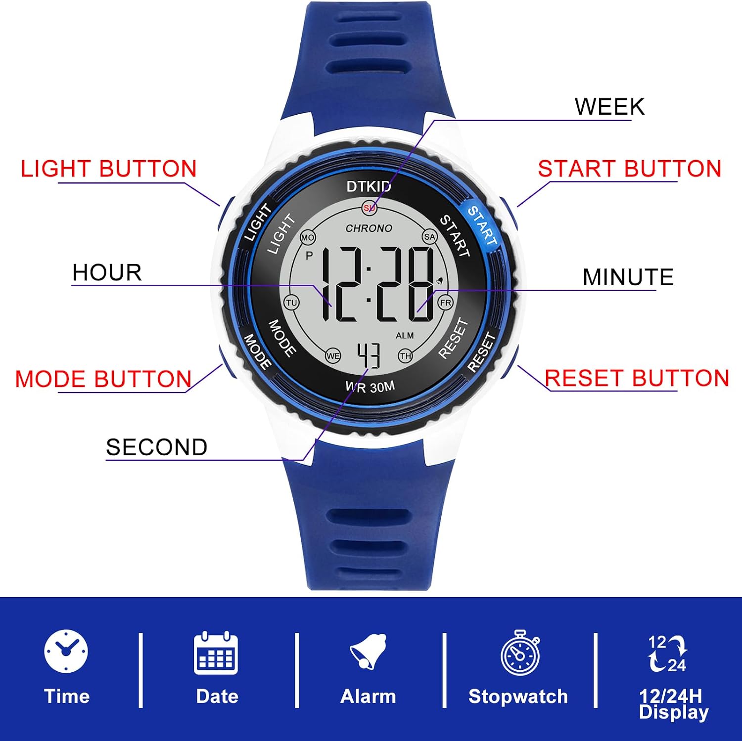 Detalle 2 de DTKID Montre digitale enfant 30M étanche