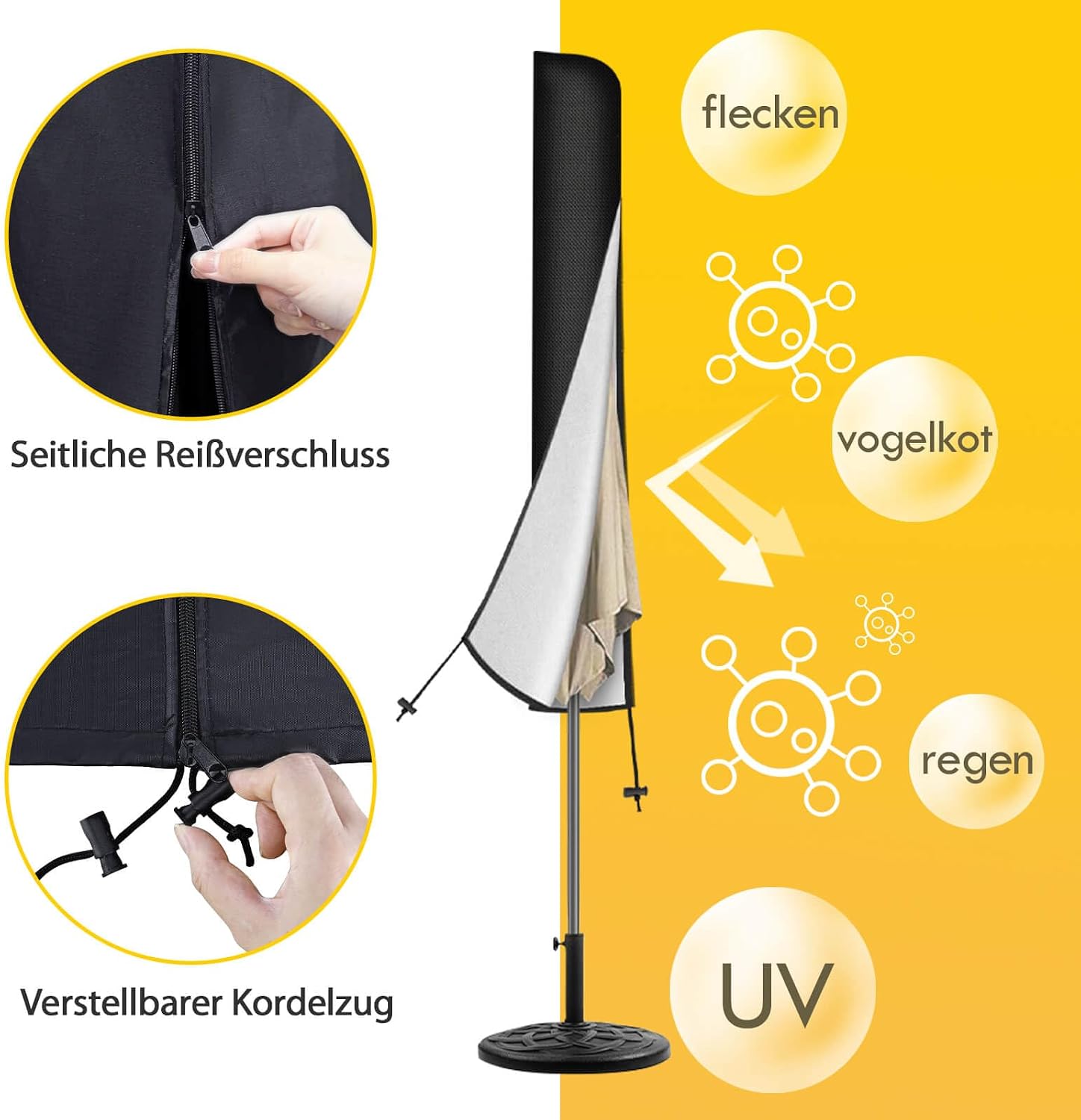 Detalle de Reinalin Sonnenschirm Schutzhülle mit Stab – 175×30,5/36,5 cm, wasserdicht, wind- und schneesicher