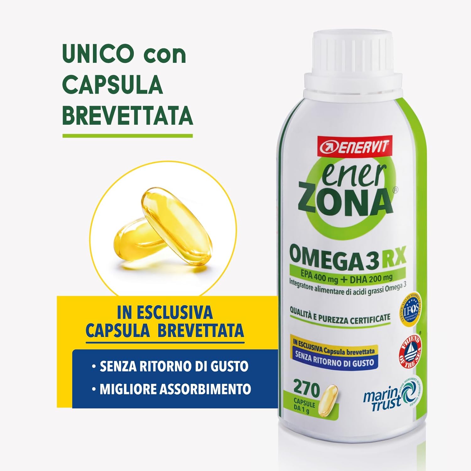Thumbnail 1 de Enervit Enerzona Omega 3 RX 270 Capsule da 1 g: olio di pesce 1000 mg, Entericare, senza glutine