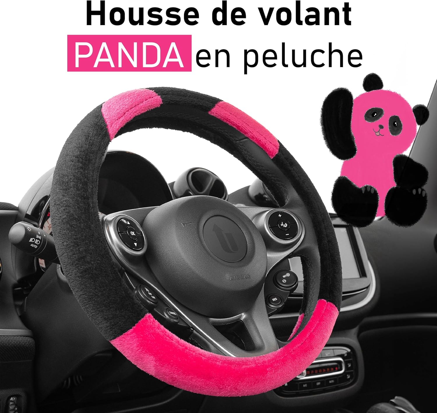 Thumbnail 1 de Upgrade4cars Couvre Volant Peluche Rose Noir