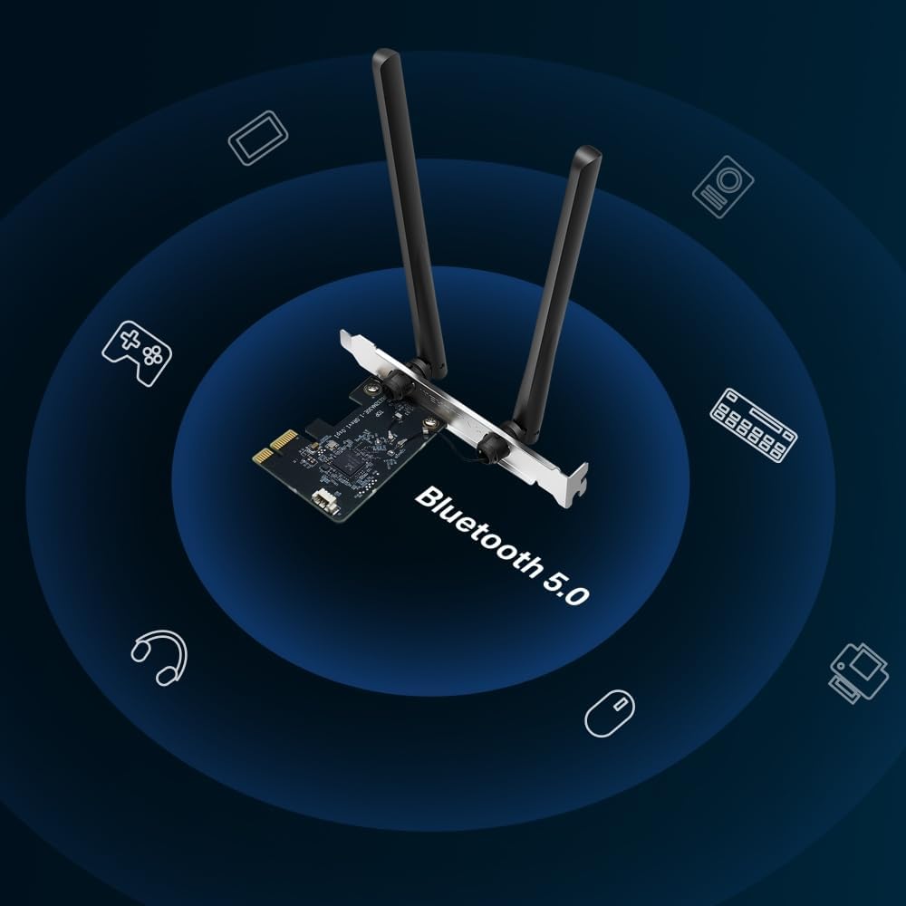 Detalle 2 de MERCUSYS MA30E AC1200 PCIe WiFi Adapter for PC — Dual Band, MU‑MIMO, Bluetooth 5.0