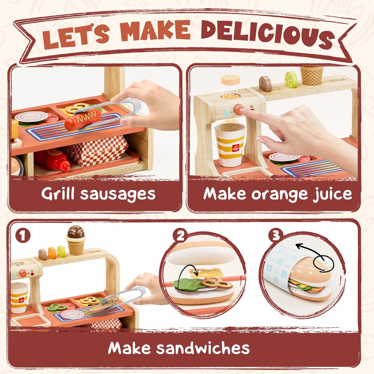 Thumbnail 3 de Lehoo Castle Wooden Play Food Burger Set 🍔