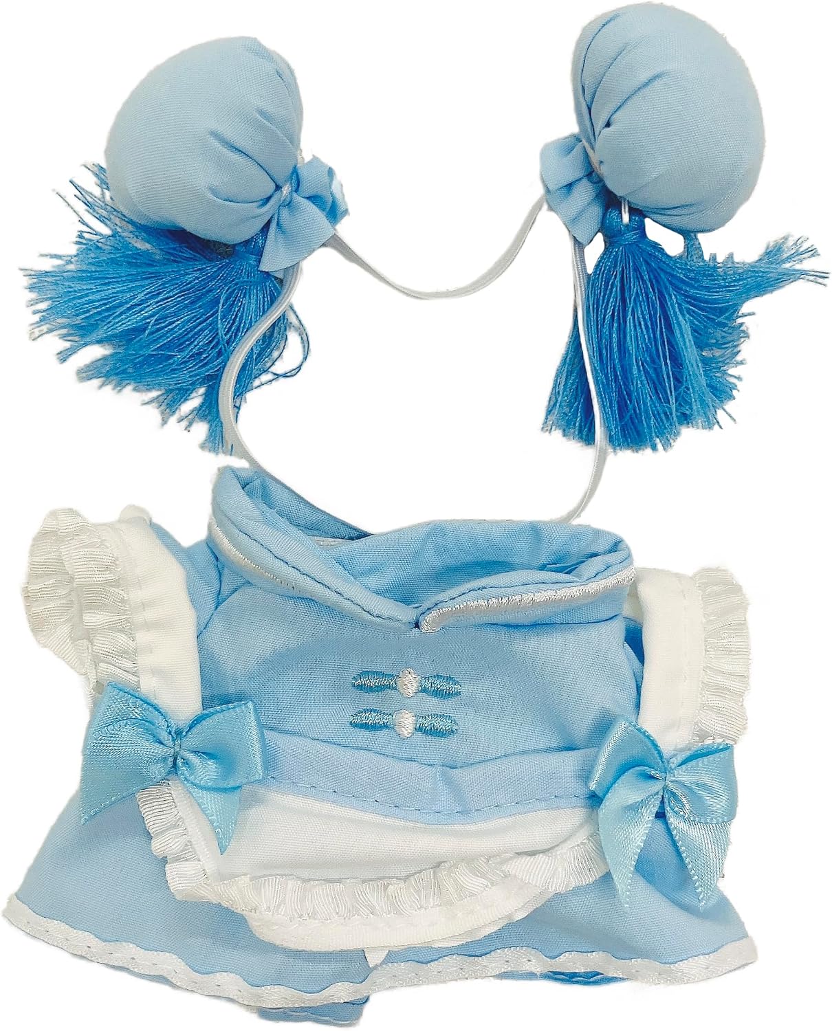 Detalle de ぬいぐるみ用チャイナエプロン&ヘッドドレスセット 水色・10〜15cm向け