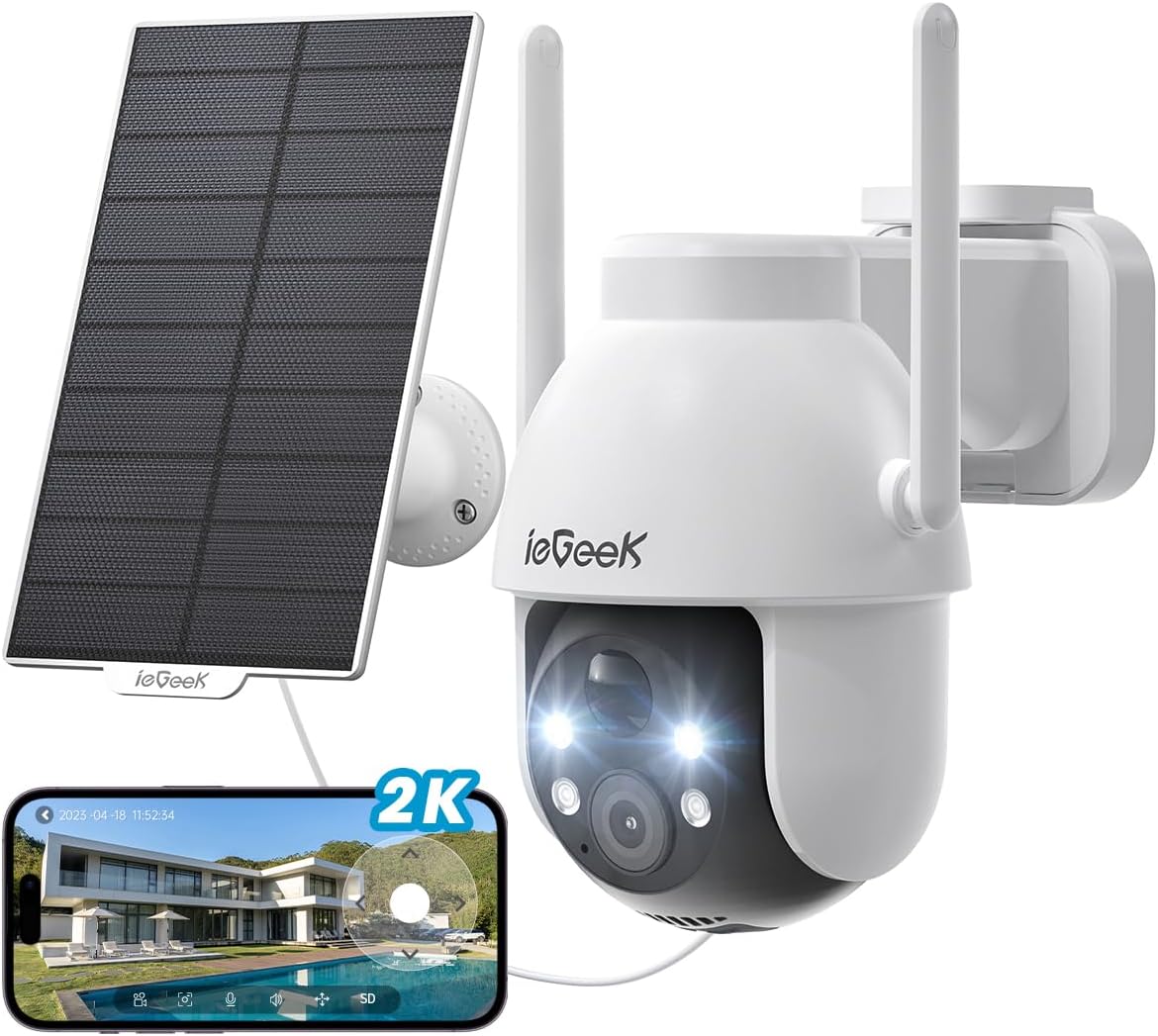 Detalle de ieGeek 2K Solar Security Camera 360° pan